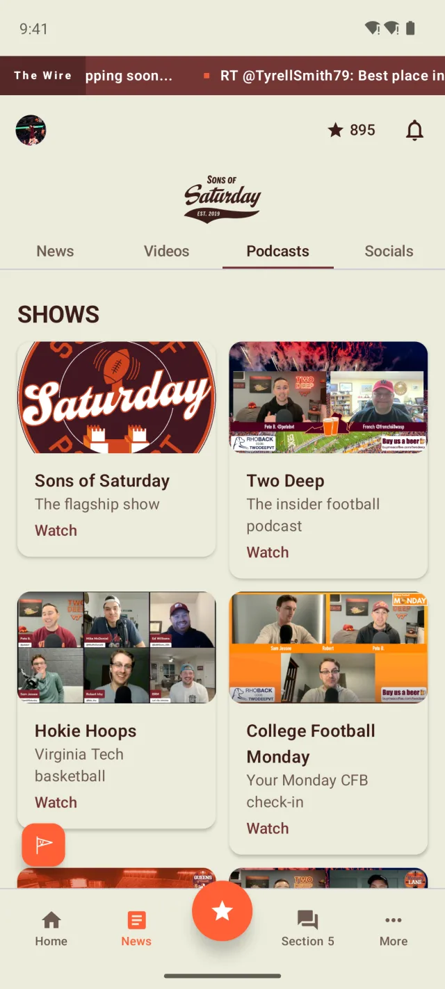 Sons of Saturday Android podcasts screen with show artwork